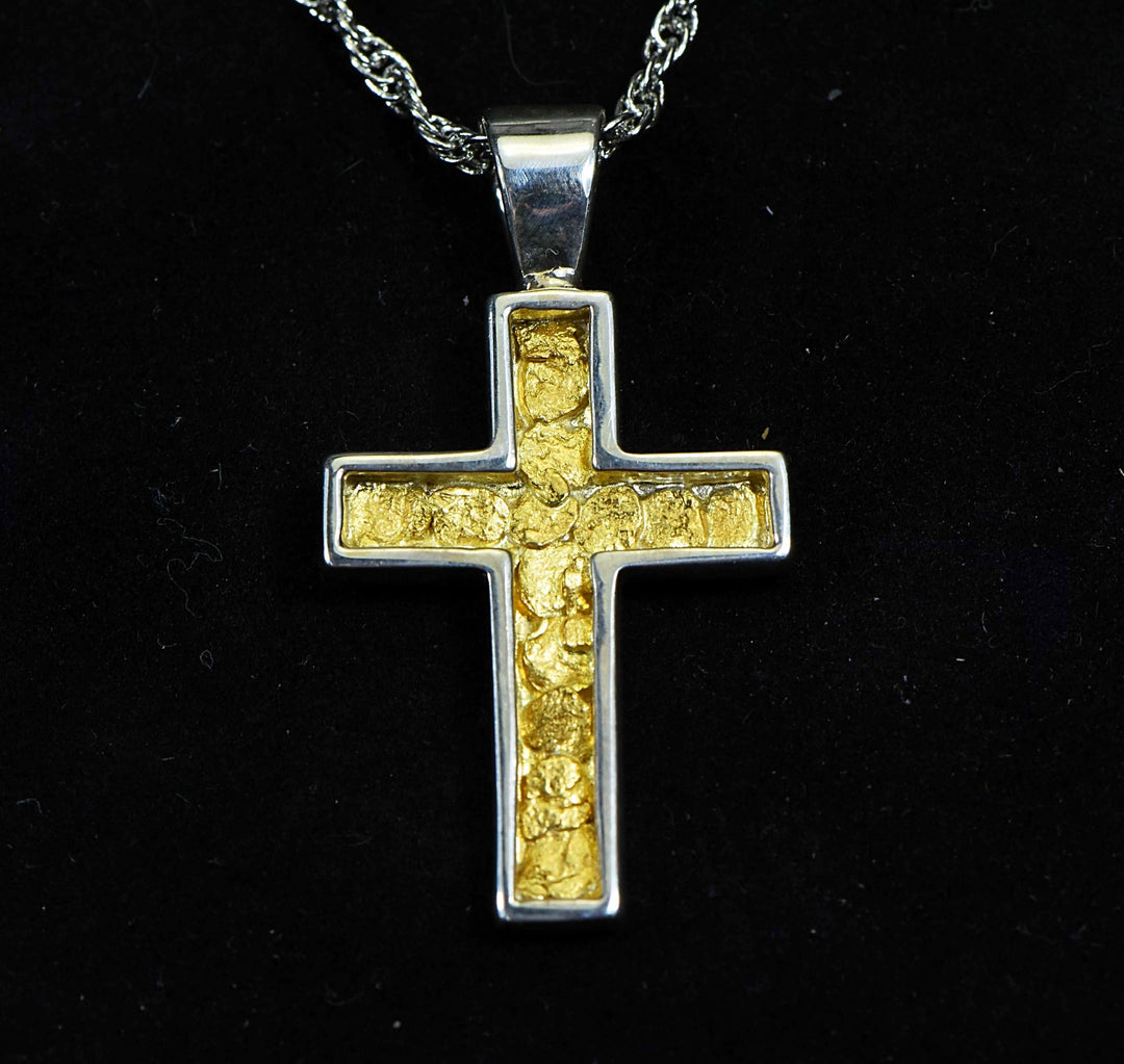Gold Nugget Cross - Sterling Silver - PCR21NSS - Hand Made 