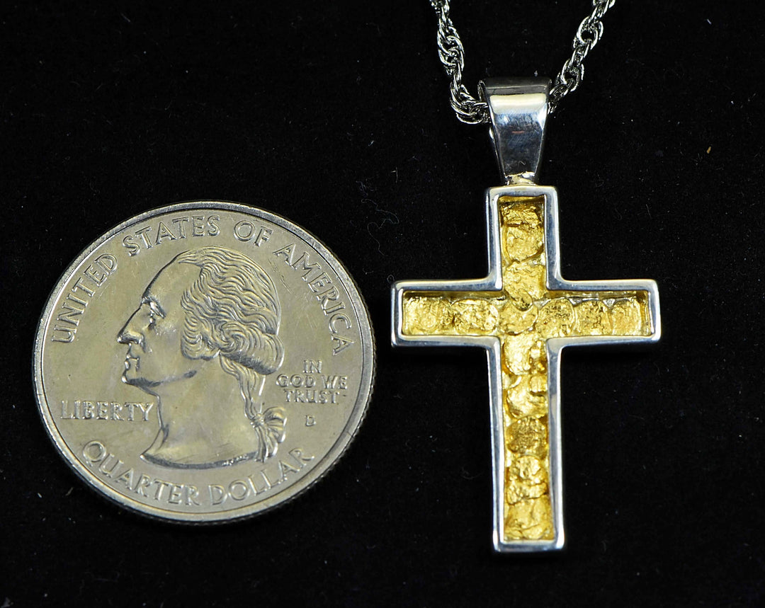 Gold Nugget Cross - Sterling Silver - PCR21NSS - Hand Made 