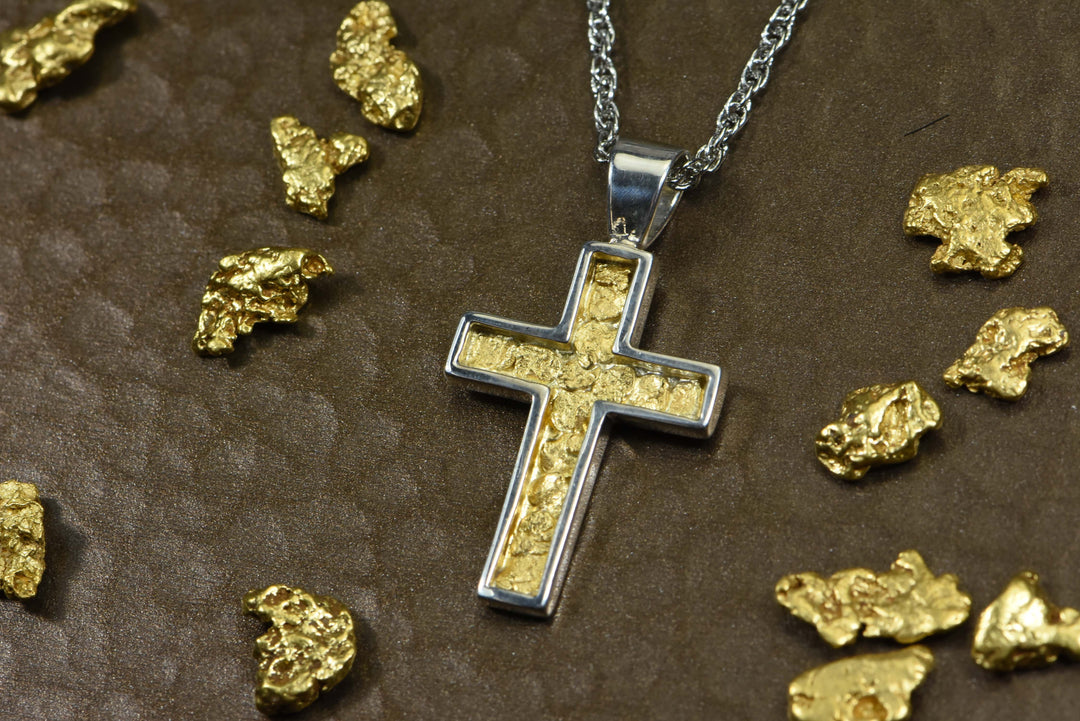 Gold Nugget Cross - Sterling Silver - PCR21NSS - Hand Made 