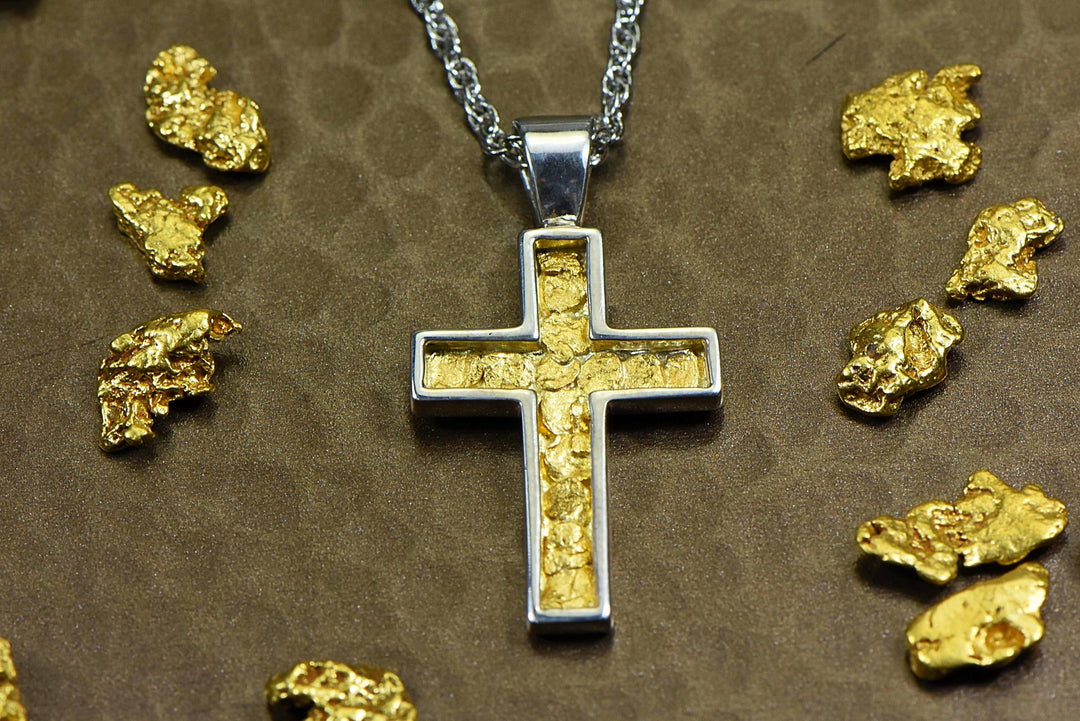 Gold Nugget Cross - Sterling Silver - PCR21NSS - Hand Made 