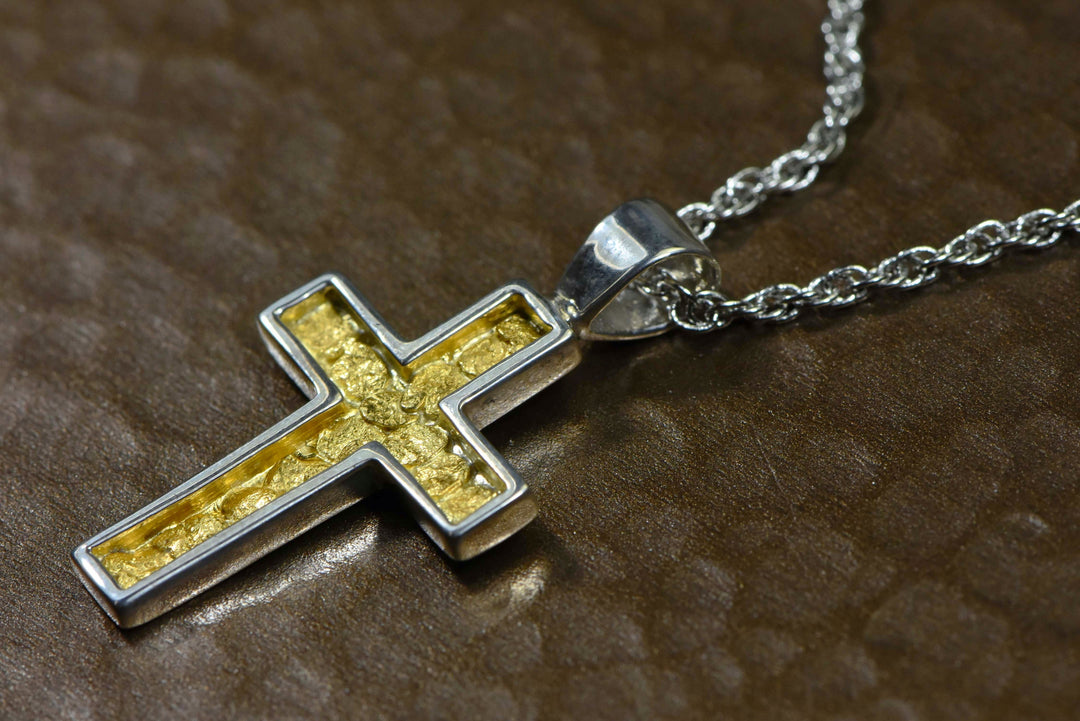 Gold Nugget Cross - Sterling Silver - PCR21NSS - Hand Made 