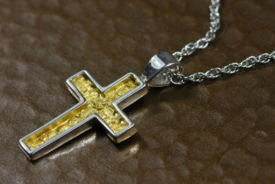 Gold Nugget Cross - Sterling Silver Pcr21Nss Hand Made Orocal Jewelry