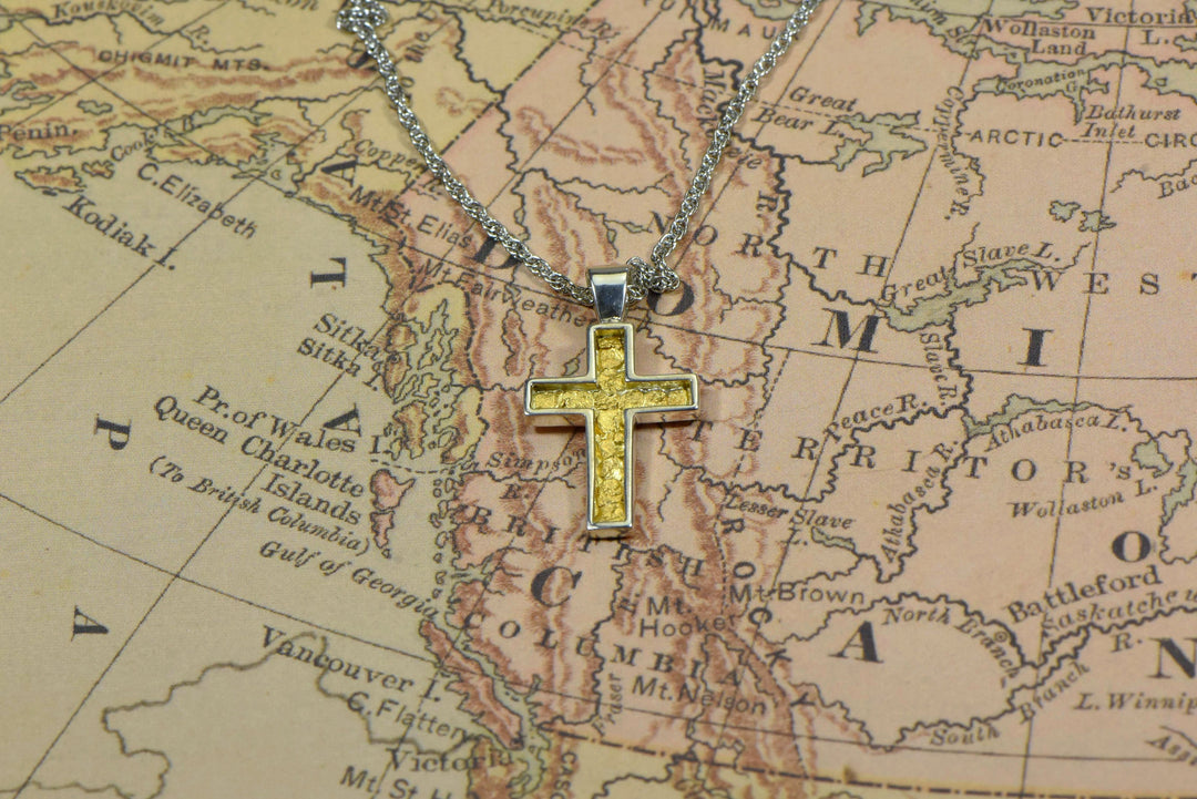 Gold Nugget Cross - Sterling Silver - PCR21NSS - Hand Made 