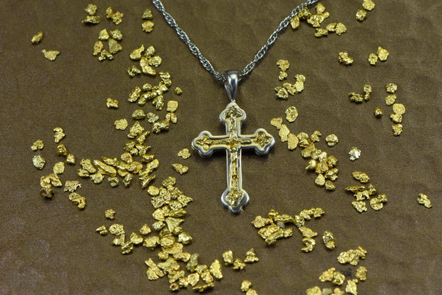 Gold Nugget Cross - Sterling Silver Pcr7Nss Hand Made Orocal Jewelry