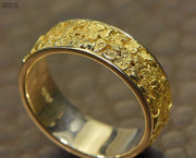 Mens Gold Nugget Ring Orocal Rm8Mm Genuine Hand Crafted Jewelry - 14K Casting