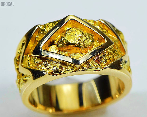 Gold Nugget Mens Ring Orocal Rm315 Genuine Hand Crafted Jewelry - 14K Casting