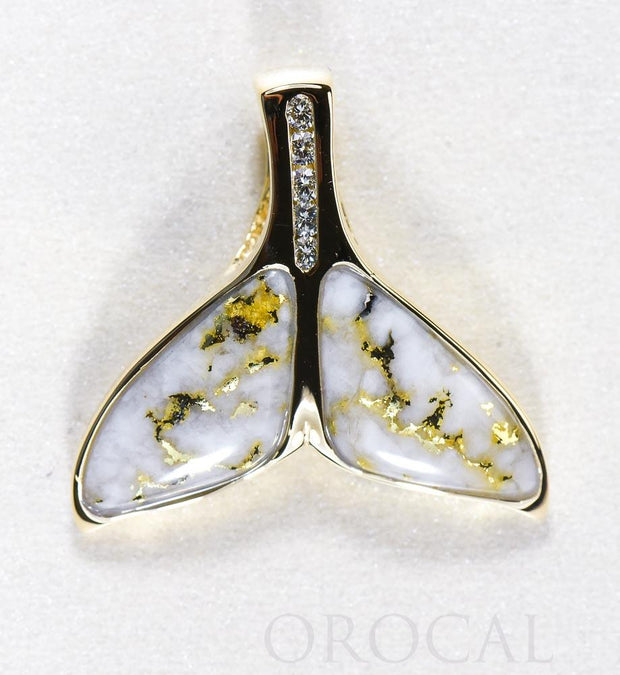 Gold Quartz Pendant Whales Tail "Orocal" PDLWT16HDQ Genuine Hand Crafted Jewelry - 14K Gold Yellow Gold Casting