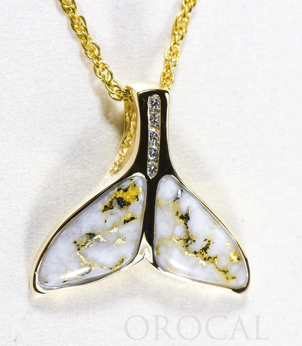 Gold Quartz Pendant Whales Tail "Orocal" PDLWT16HDQ Genuine Hand Crafted Jewelry - 14K Gold Yellow Gold Casting