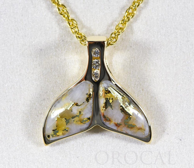 Gold Quartz Pendant Whales Tail "Orocal" PDLWT16SHDQ Genuine Hand Crafted Jewelry - 14K Gold Yellow Gold Casting
