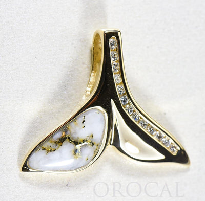 Gold Quartz Pendant Whales Tail "Orocal" PDLWT17HDQ Genuine Hand Crafted Jewelry - 14K Gold Yellow Gold Casting