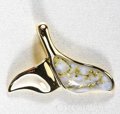 Gold Quartz Pendant Whales Tail "Orocal" PWT37QX Genuine Hand Crafted Jewelry - 14K Gold Yellow Gold Casting