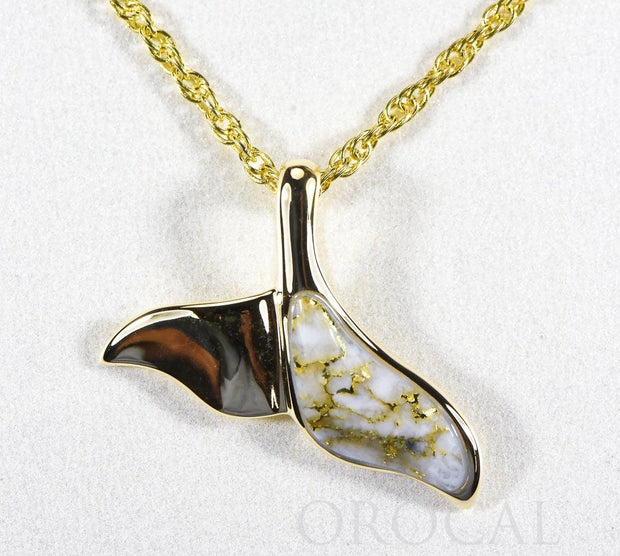 Gold Quartz Pendant Whales Tail "Orocal" PWT37QX Genuine Hand Crafted Jewelry - 14K Gold Yellow Gold Casting