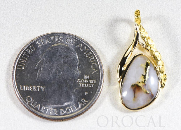 Gold Quartz Pendant  "Orocal" PSC128NQX Genuine Hand Crafted Jewelry - 14K Gold Yellow Gold Casting