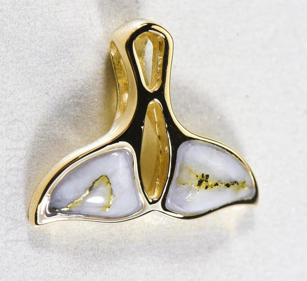 Gold Quartz Pendant Whales Tail "Orocal" PWT24HQ Genuine Hand Crafted Jewelry - 14K Gold Yellow Gold Casting
