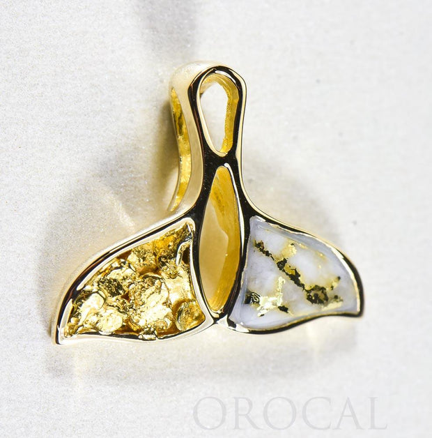 Gold Quartz Pendant Whales Tail "Orocal" PWT26NQX Genuine Hand Crafted Jewelry - 14K Gold Yellow Gold Casting