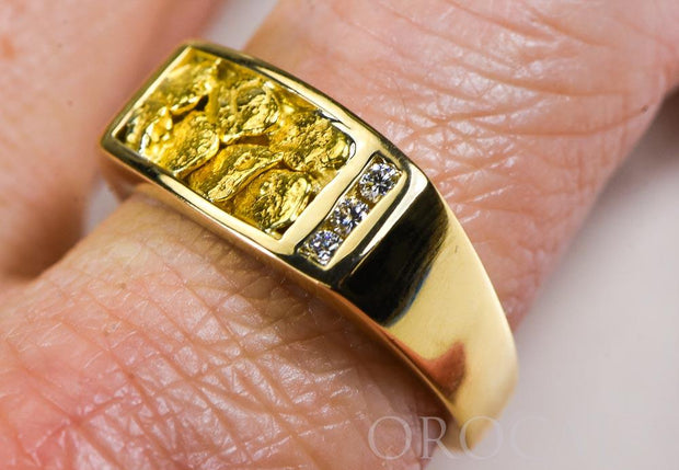 Gold Nugget Men's Ring "Orocal" RM817D12N Genuine Hand Crafted Jewelry - 14K Casting