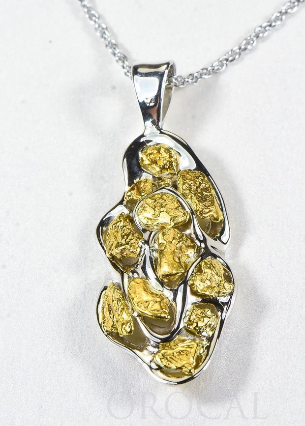 Gold Nugget Pendant "Orocal" PN305NWX Genuine Hand Crafted Jewelry - 14K Gold White Gold Casting