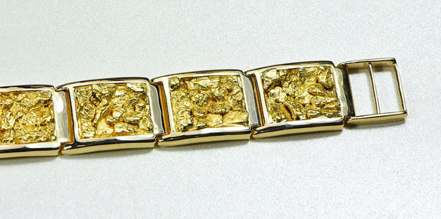 Gold Nugget Bracelet "Orocal" B16MM11L Genuine Hand Crafted Jewelry - 14K Gold Casting