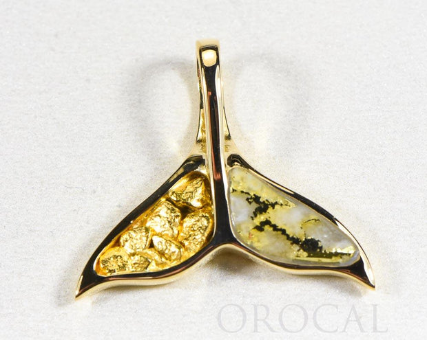 Gold Quartz Pendant Whales Tail "Orocal" PWT41NQ Genuine Hand Crafted Jewelry - 14K Gold Yellow Gold Casting