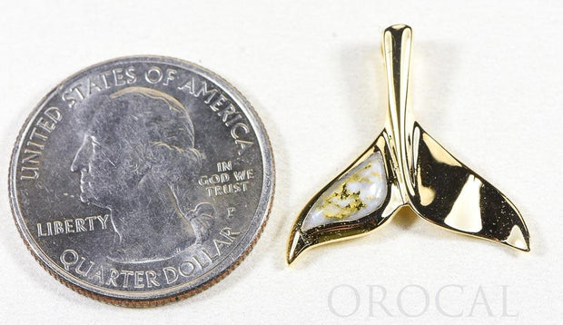Gold Quartz Pendant Whales Tail "Orocal" PWT43LQ Genuine Hand Crafted Jewelry - 14K Gold Yellow Gold Casting