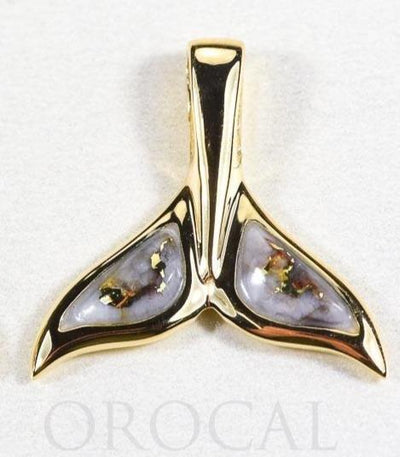 Gold Quartz Pendant Whales Tail "Orocal" PWT44LQ Genuine Hand Crafted Jewelry - 14K Gold Yellow Gold Casting