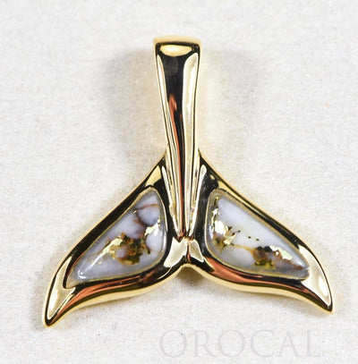 Gold Quartz Pendant Whales Tail "Orocal" PWT44SQ Genuine Hand Crafted Jewelry - 14K Gold Yellow Gold Casting