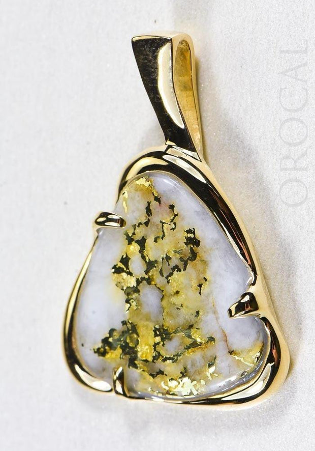 Gold Quartz Pendant  "Orocal" PSC115LQ Genuine Hand Crafted Jewelry - 14K Gold Yellow Gold Casting