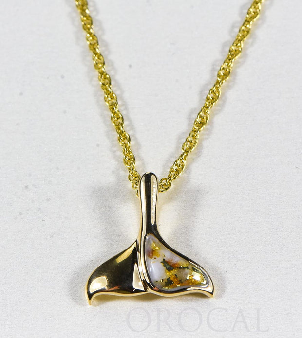 Gold Quartz Pendant Whales Tail "Orocal" PDLWT13QX Genuine Hand Crafted Jewelry - 14K Gold Yellow Gold Casting