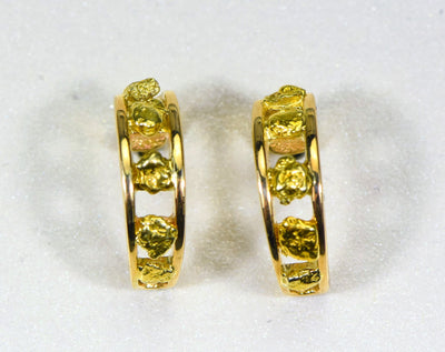 Gold Nugget Earrings "Orocal" EH18 Genuine Hand Crafted Jewelry - 14K Gold Casting